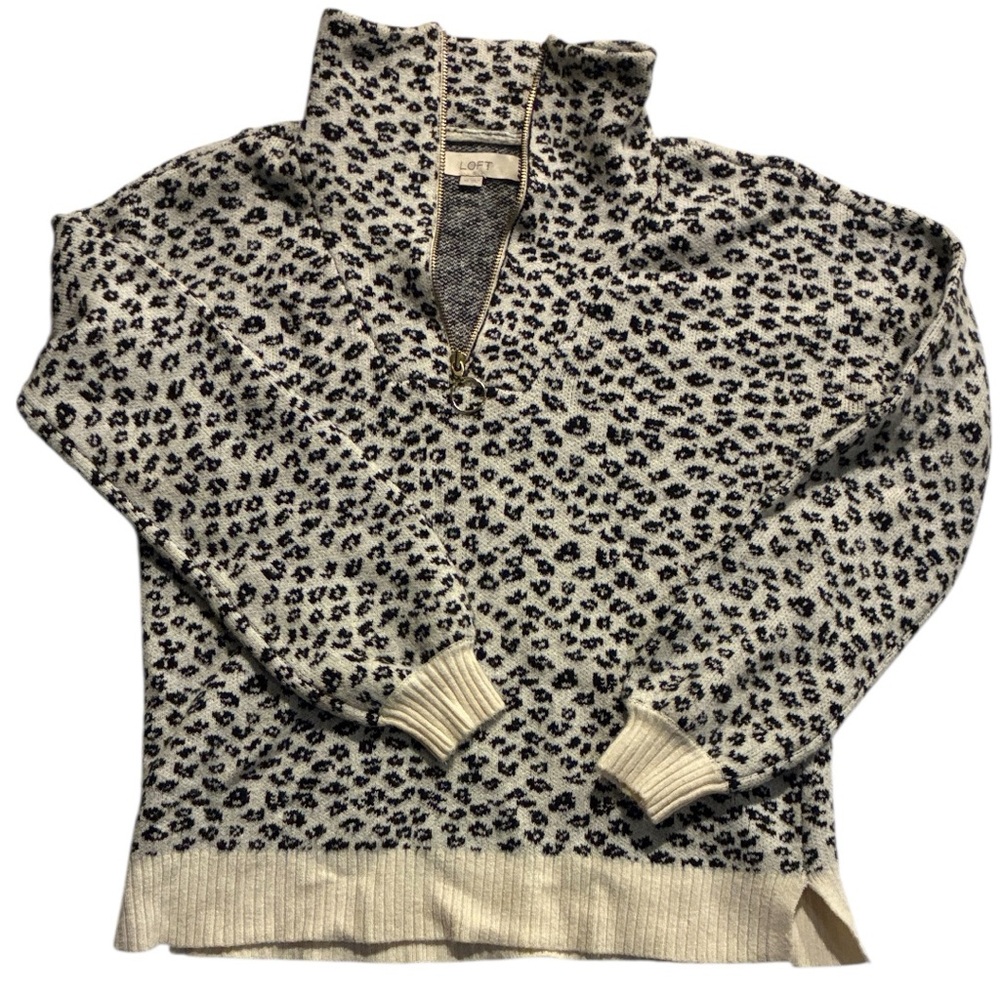 LOFT Sweater Animal Print Half Zip Collar Sweater Women’s XS Great Shape